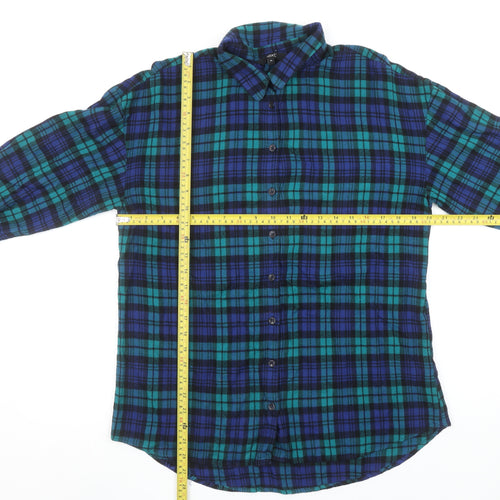Next Womens Blue Plaid Long Sleeve Button-Up Shirt Size 14