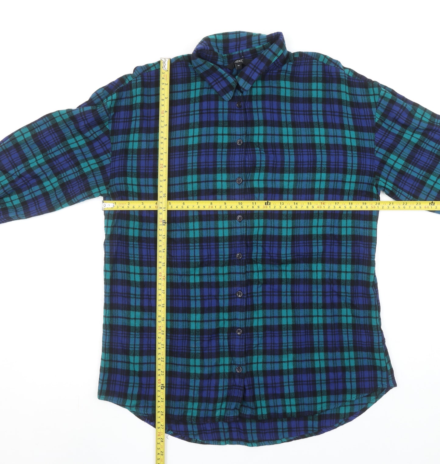Next Womens Blue Plaid Long Sleeve Button-Up Shirt Size 14