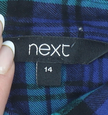 Next Womens Blue Plaid Long Sleeve Button-Up Shirt Size 14