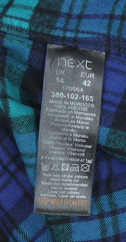 Next Womens Blue Plaid Long Sleeve Button-Up Shirt Size 14