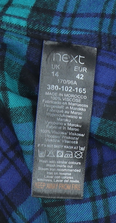 Next Womens Blue Plaid Long Sleeve Button-Up Shirt Size 14