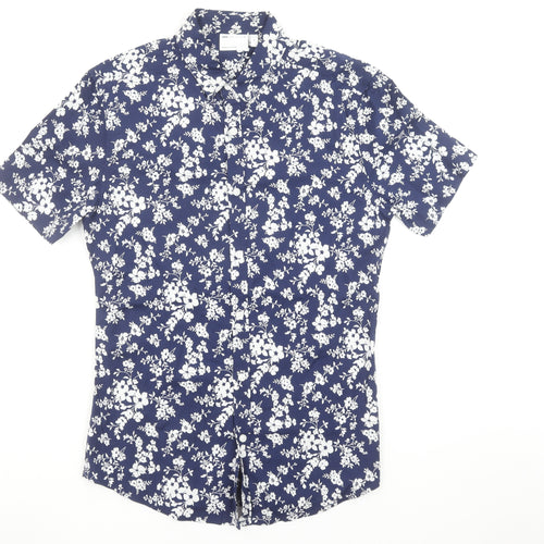 ASOS DESIGN Men's Blue Floral Short Sleeve Slim Fit Shirt Size M