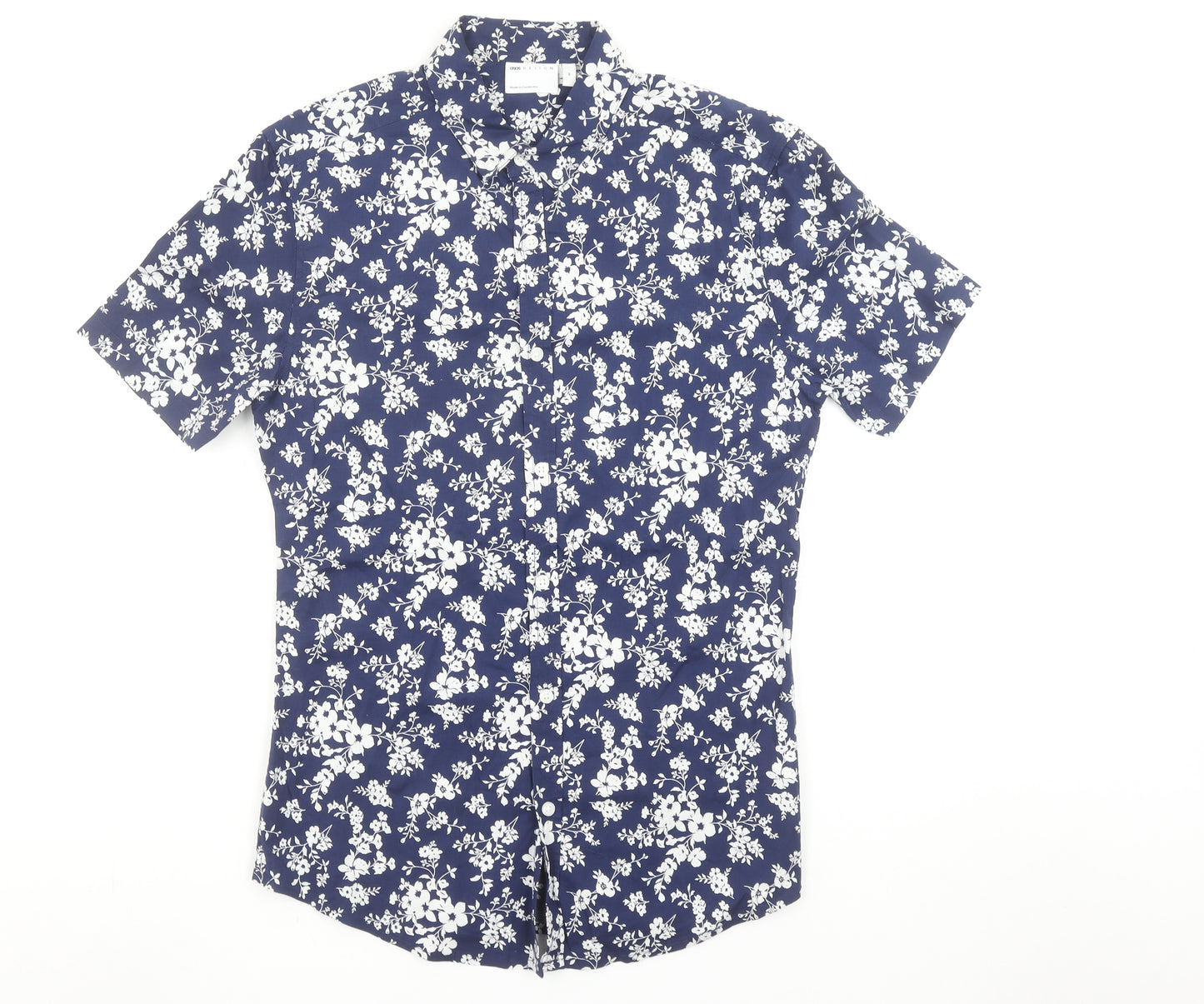 ASOS DESIGN Men's Blue Floral Short Sleeve Slim Fit Shirt Size M
