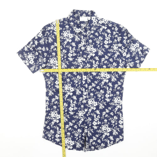 ASOS DESIGN Men's Blue Floral Short Sleeve Slim Fit Shirt Size M