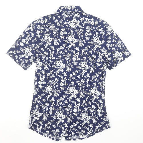 ASOS DESIGN Men's Blue Floral Short Sleeve Slim Fit Shirt Size M