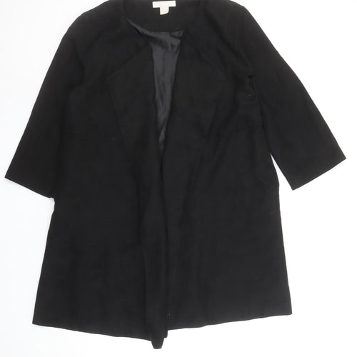 H&M Women Black Mid-Length Open Front Coat Size 12