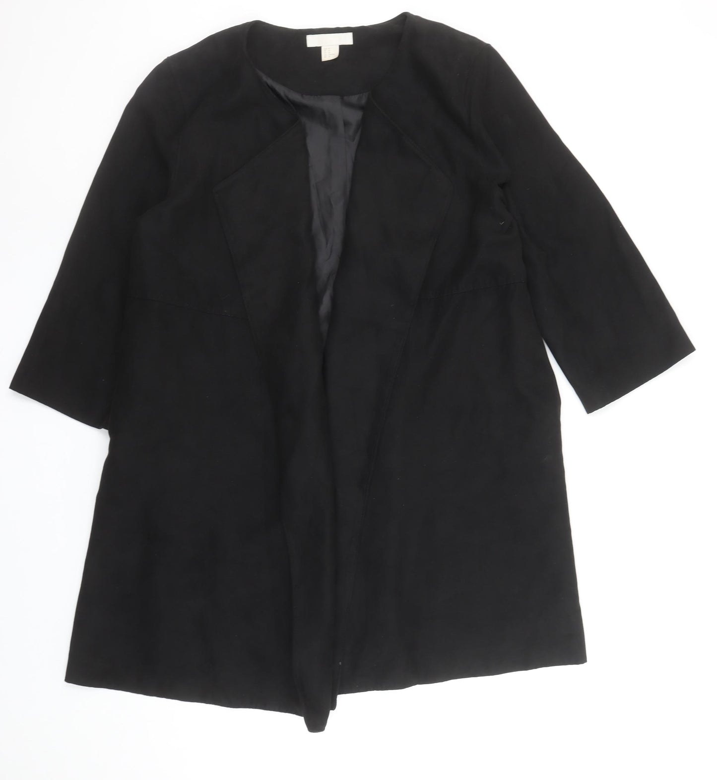 H&M Women Black Mid-Length Open Front Coat Size 12