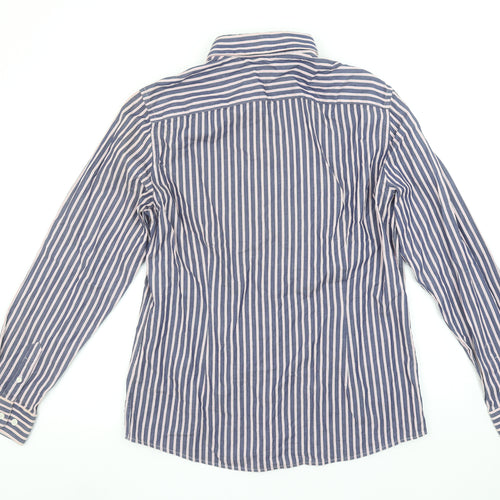River Island Men's Blue Striped Cotton Long Sleeve Button-Up Shirt L