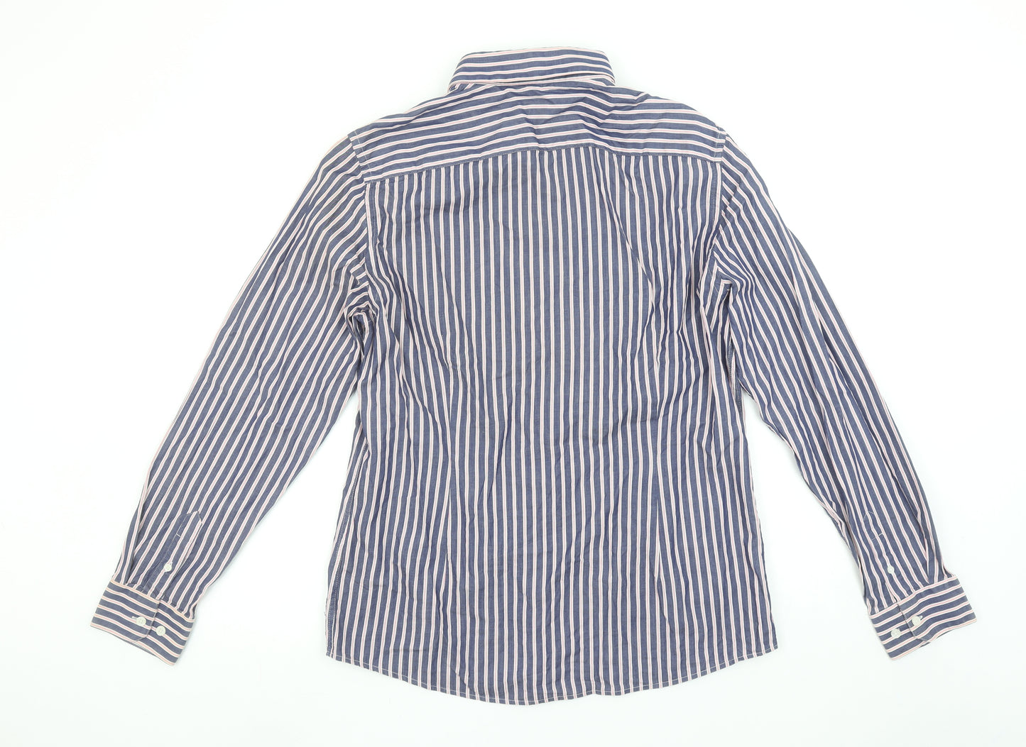River Island Men's Blue Striped Cotton Long Sleeve Button-Up Shirt L