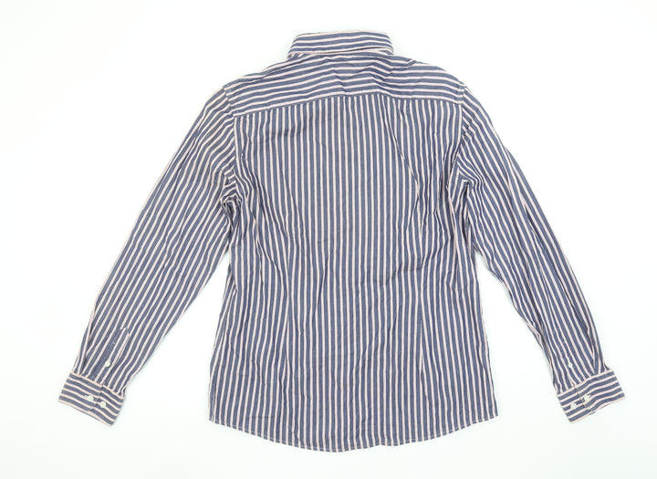 River Island Men's Blue Striped Cotton Long Sleeve Button-Up Shirt L