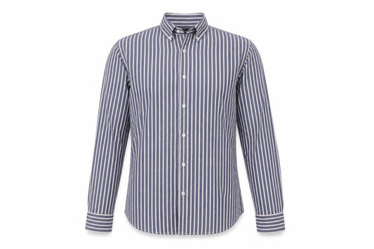 Front view of River Island Men's Blue Striped Cotton Long Sleeve Button-Up Shirt L