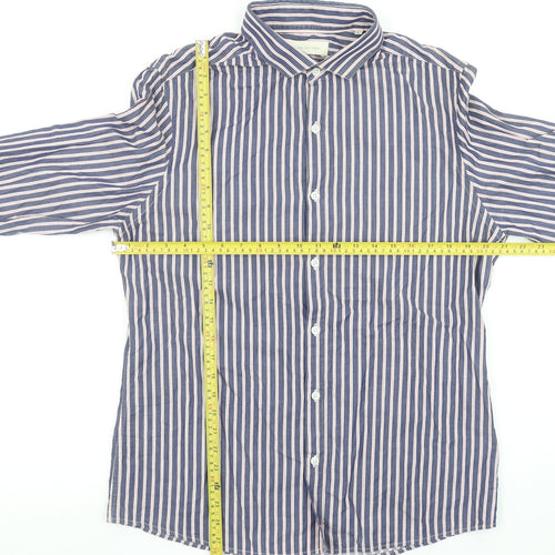 River Island Men's Blue Striped Cotton Long Sleeve Button-Up Shirt L