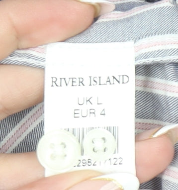 River Island Men's Blue Striped Cotton Long Sleeve Button-Up Shirt L