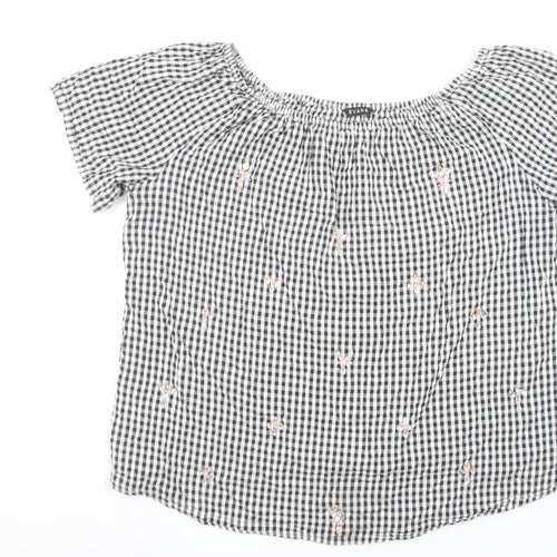 Evans Womens Black Check Embroidered Off Shoulder Cotton Blouse Size 26