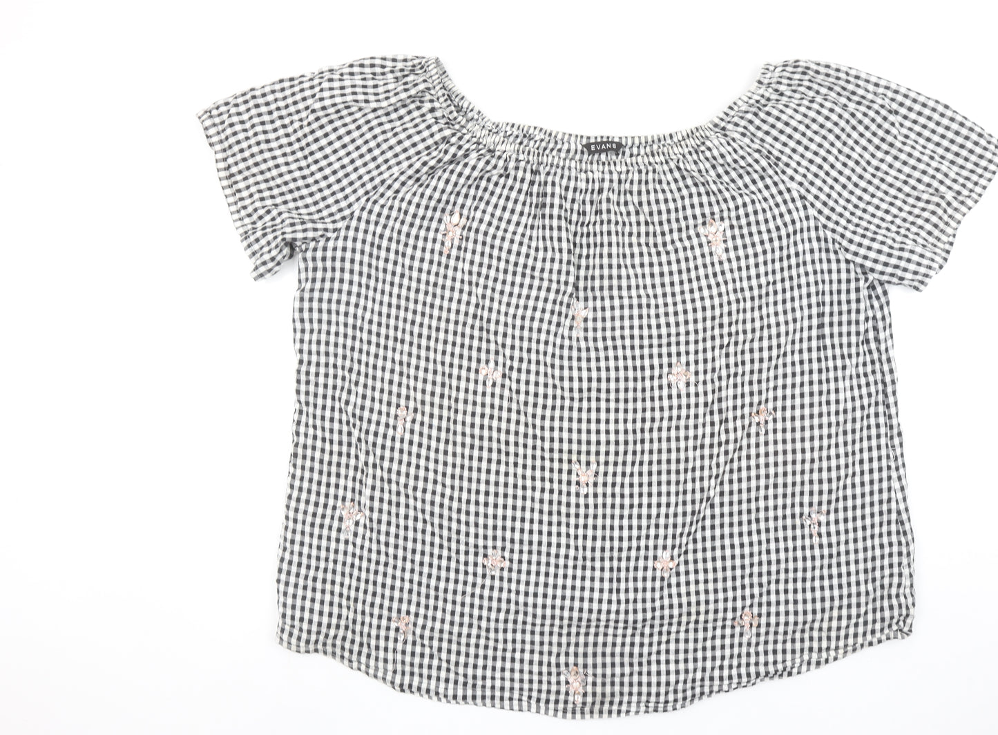 Evans Womens Black Check Embroidered Off Shoulder Cotton Blouse Size 26