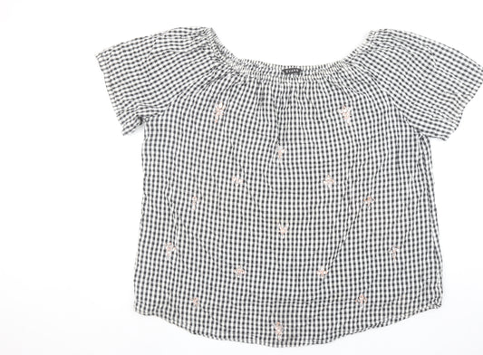 Evans Womens Black Check Embroidered Off Shoulder Cotton Blouse Size 26