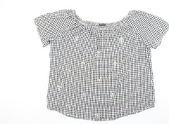 Evans Womens Black Check Embroidered Off Shoulder Cotton Blouse Size 26