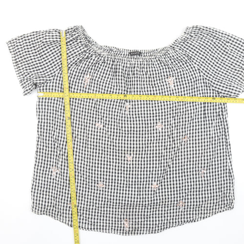 Evans Womens Black Check Embroidered Off Shoulder Cotton Blouse Size 26