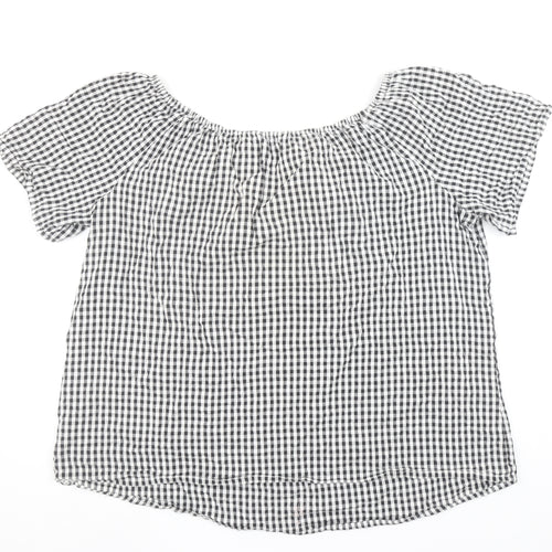 Evans Womens Black Check Embroidered Off Shoulder Cotton Blouse Size 26