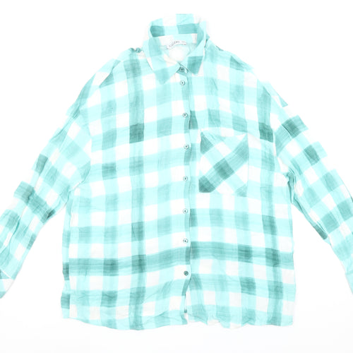 Gallery Women’s Blue Check Long Sleeve Button-Up Shirt Size 14