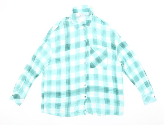Gallery Women’s Blue Check Long Sleeve Button-Up Shirt Size 14