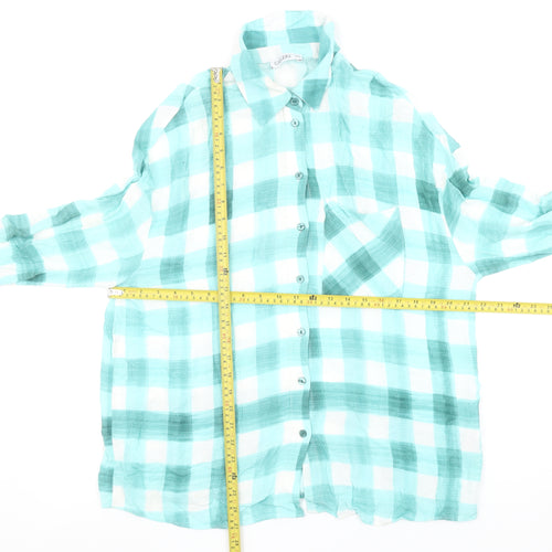 Gallery Women’s Blue Check Long Sleeve Button-Up Shirt Size 14