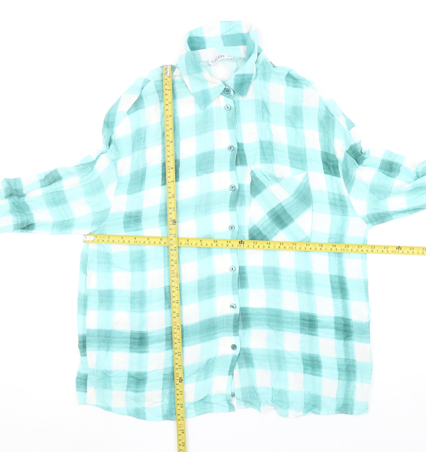 Gallery Women’s Blue Check Long Sleeve Button-Up Shirt Size 14