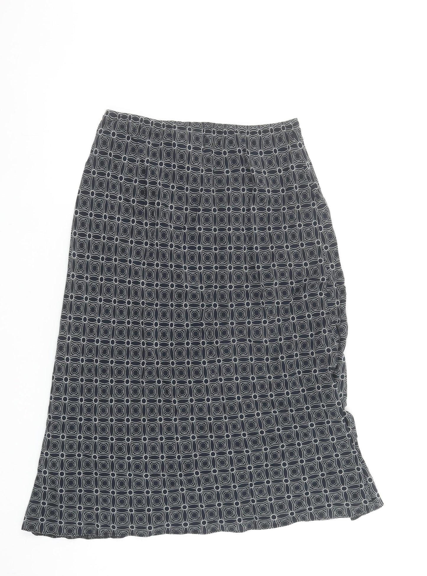 BHS Women’s Black Geometric A-Line Midi Skirt Size 12