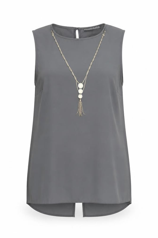 Front view of Atmosphere Women's Grey Chiffon Sleeveless Blouse, size 12