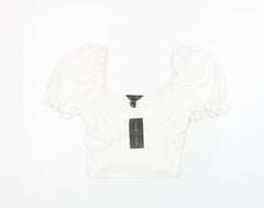 New Look Women's White Puff Sleeve Cropped Blouse Size 10