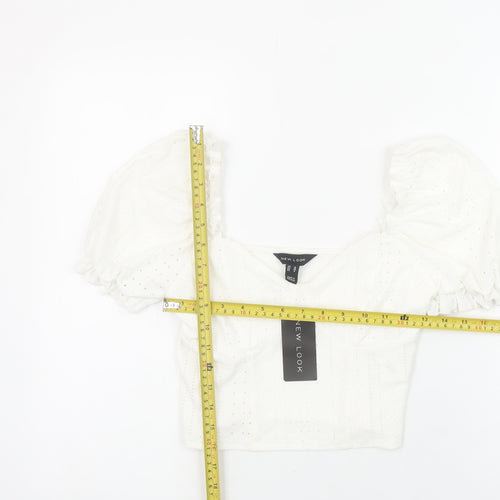 New Look Women's White Puff Sleeve Cropped Blouse Size 10