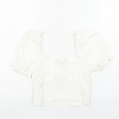 New Look Women's White Puff Sleeve Cropped Blouse Size 10