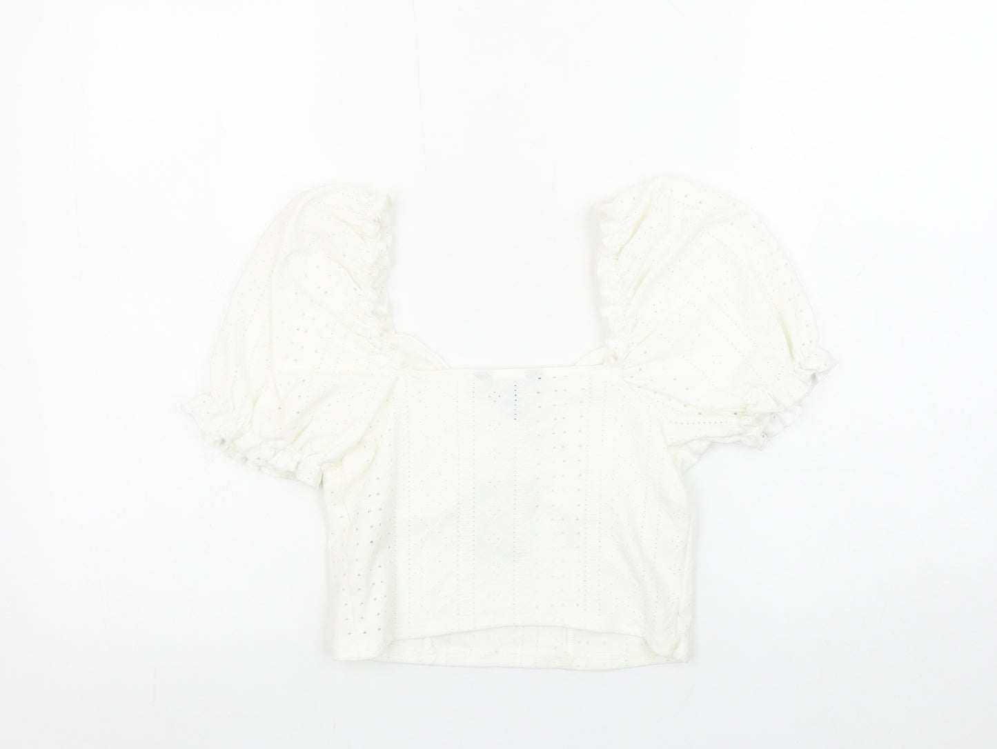 New Look Women's White Puff Sleeve Cropped Blouse Size 10