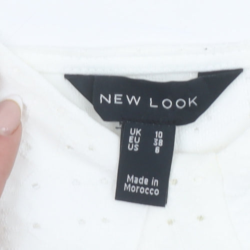 New Look Women's White Puff Sleeve Cropped Blouse Size 10