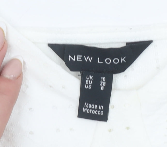 New Look Women's White Puff Sleeve Cropped Blouse Size 10