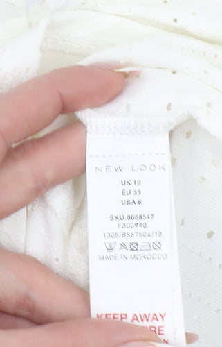 New Look Women's White Puff Sleeve Cropped Blouse Size 10