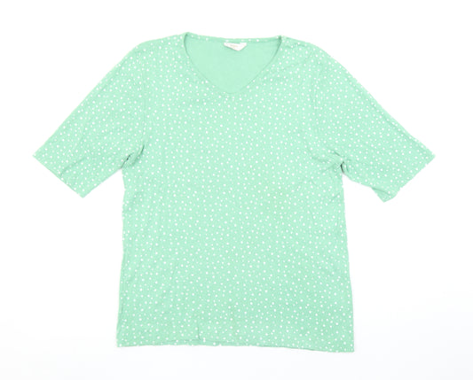 Cotton Traders Women's Green Polka Dot V-Neck T-Shirt Size L