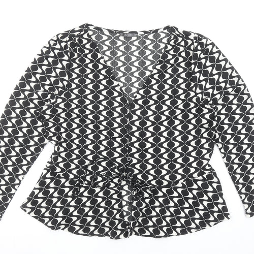 Dunnes Stores Womens Black Geometric Wrap Blouse Size L