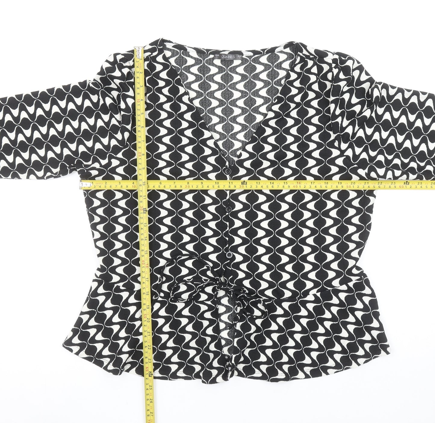 Dunnes Stores Womens Black Geometric Wrap Blouse Size L