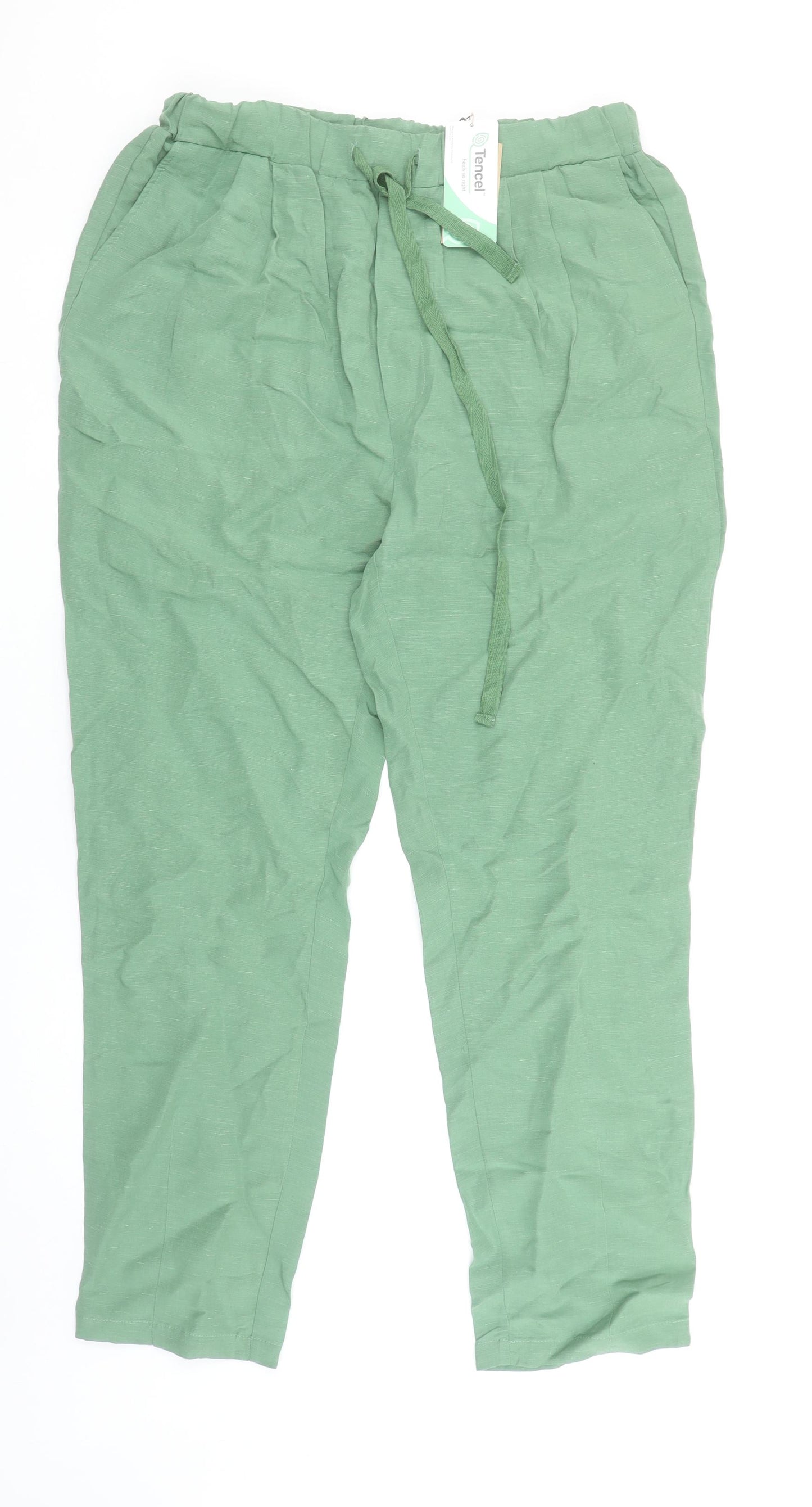Gallery Women’s Green Tapered Lyocell Linen Drawstring Trousers Size M