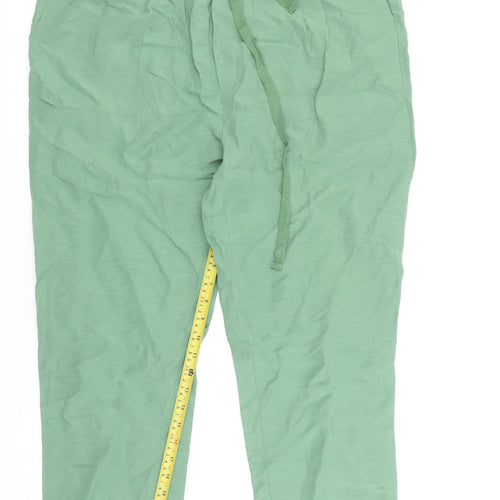 Gallery Women’s Green Tapered Lyocell Linen Drawstring Trousers Size M