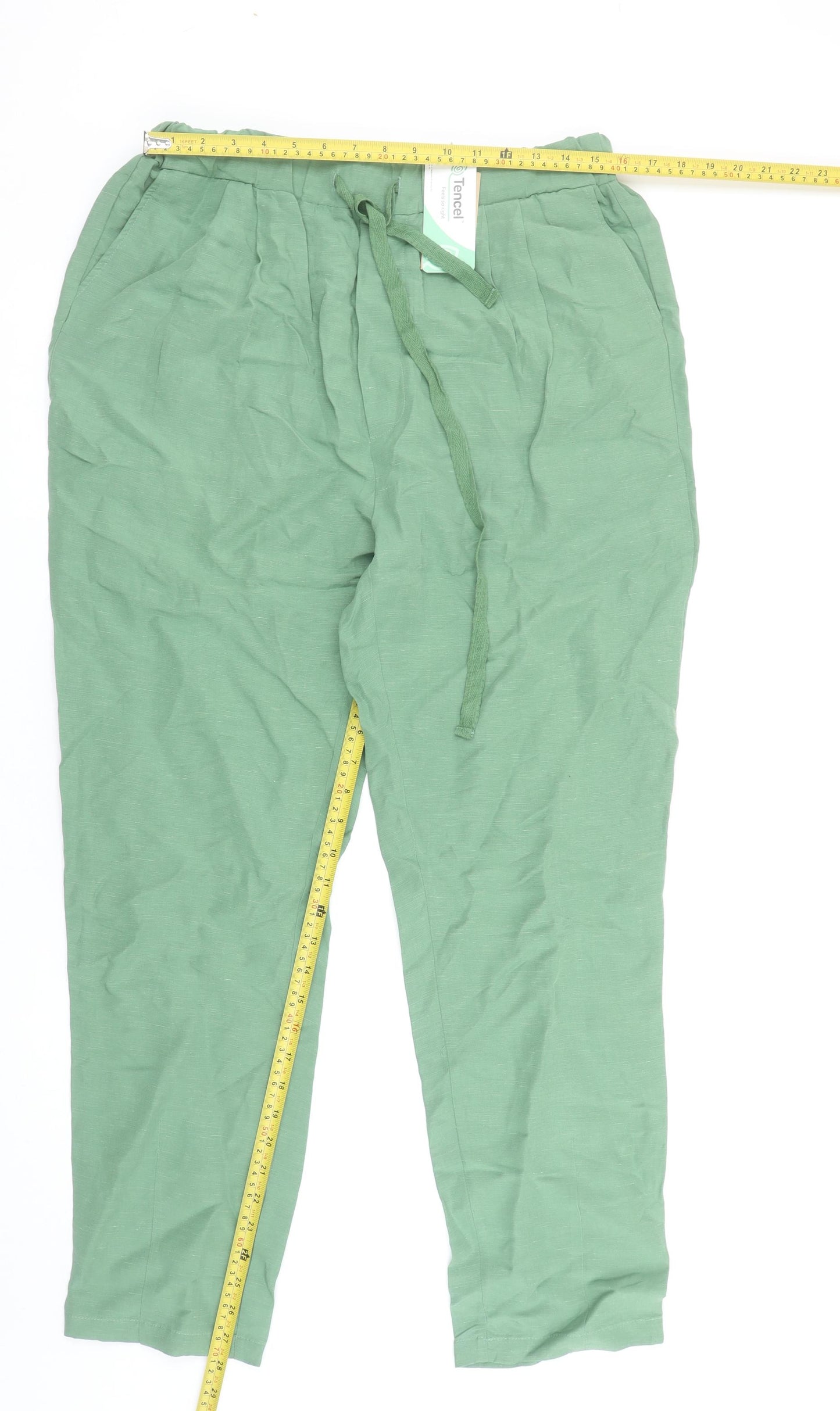 Gallery Women’s Green Tapered Lyocell Linen Drawstring Trousers Size M