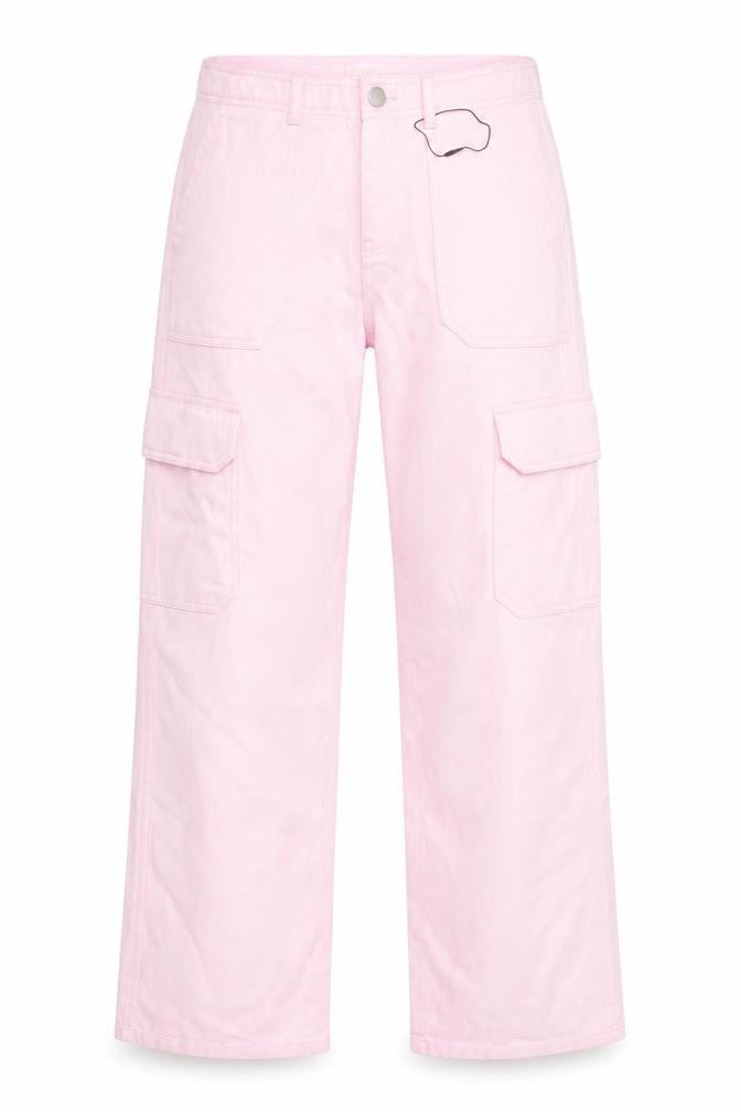 Front view of Savida Women’s Pink Cargo Jeans, size UK 8, Regular Fit Cotton