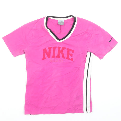 Nike Women's Pink V-Neck Active T-Shirt Size L Sports Top