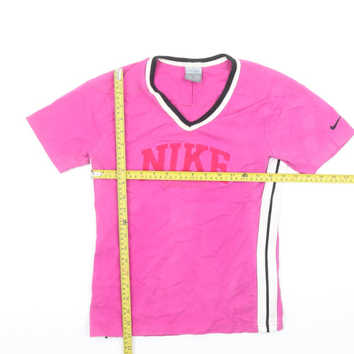 Nike Women's Pink V-Neck Active T-Shirt Size L Sports Top