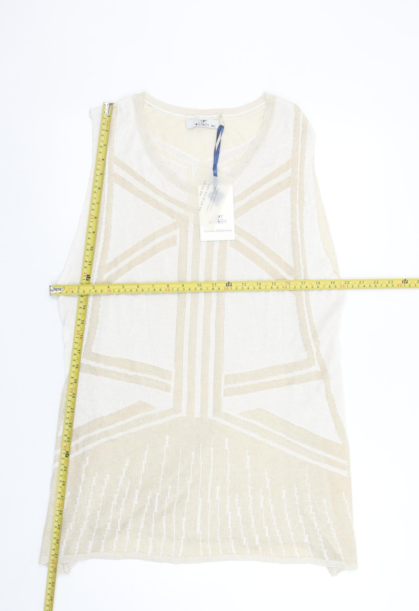 Lady District Women’s Beige Viscose Knit Sleeveless Vest M/L