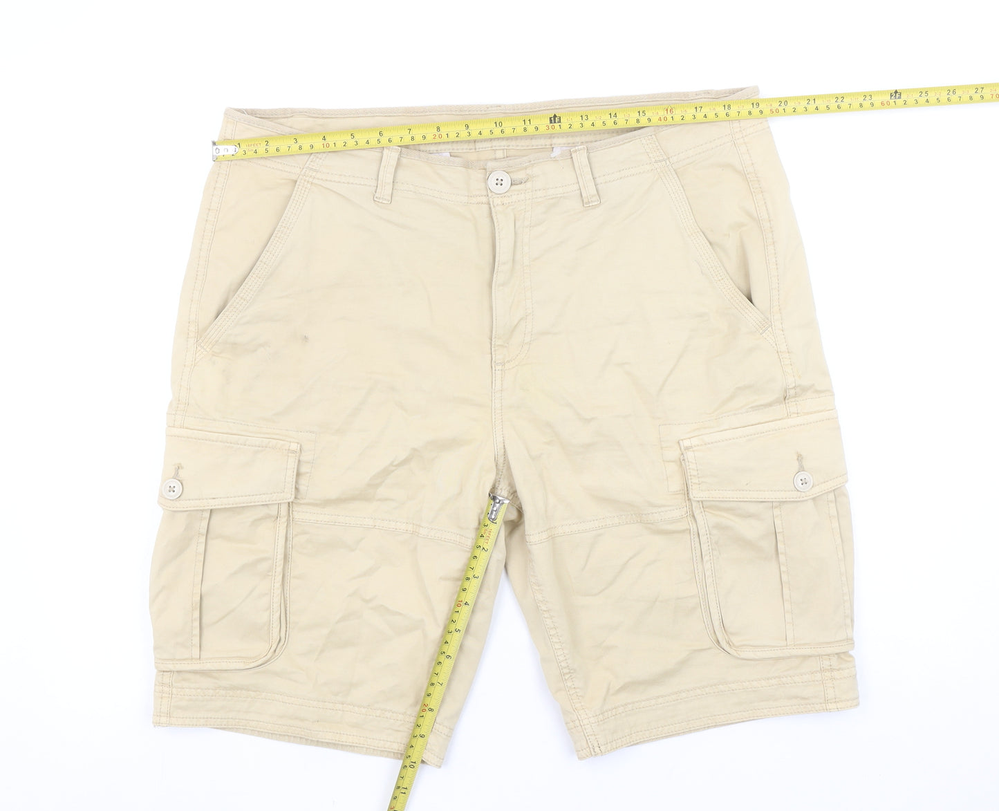 Dunnes Stores Men's Beige Cargo Shorts 36in Cotton Casual