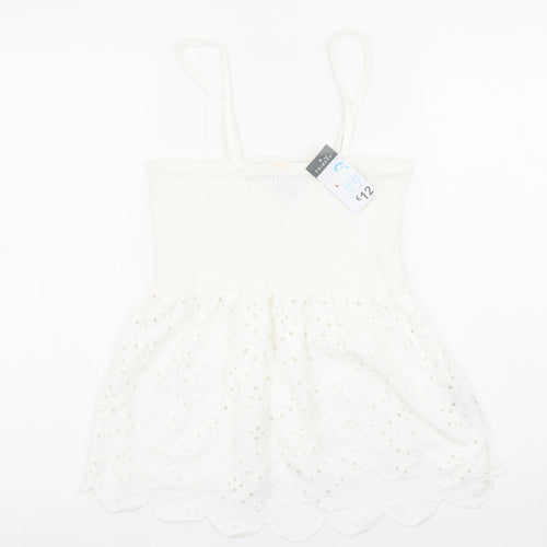 Primark Women White Cotton Camisole Tank Top S Boho Lace Summer
