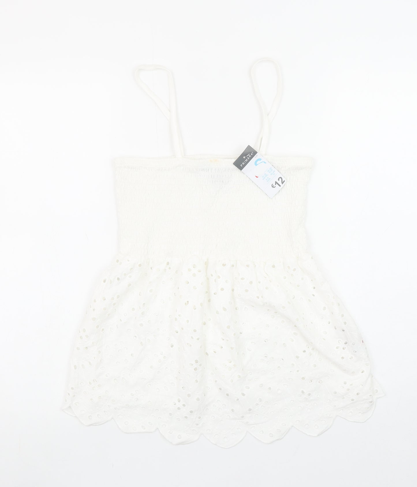 Primark Women White Cotton Camisole Tank Top S Boho Lace Summer