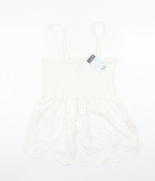 Primark Women White Cotton Camisole Tank Top S Boho Lace Summer